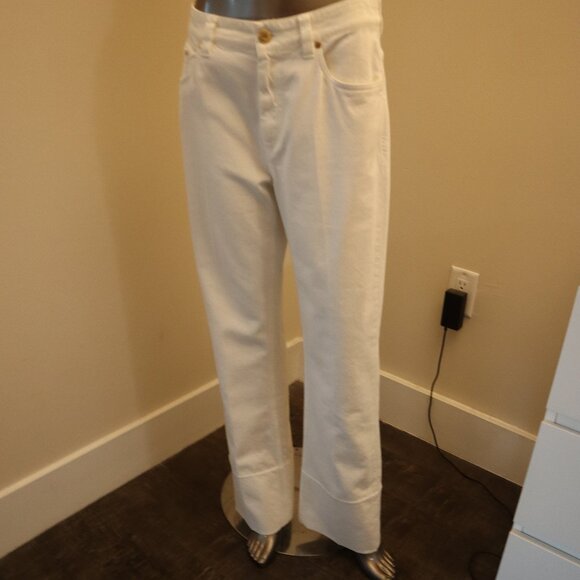 Brunello Cucinelli Monili Jeans White Denim Barrel Cuff Kick Flare Size 8 - Picture 2 of 10